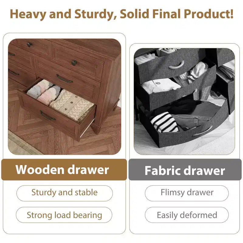 Comò a 7 cassetti, cassettiera da 137 cm con contenitore, organizer in legno per camera da letto, soggiorno, ingresso