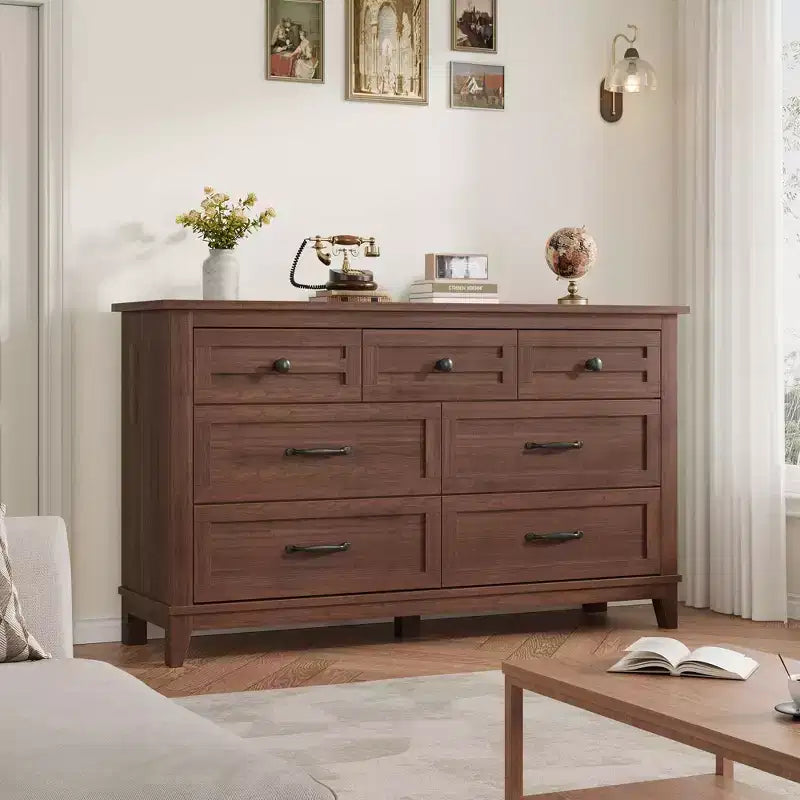 Comò a 7 cassetti, cassettiera da 137 cm con contenitore, organizer in legno per camera da letto, soggiorno, ingresso