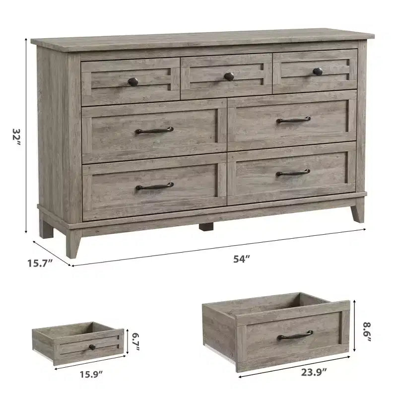 Comò a 7 cassetti, cassettiera da 137 cm con contenitore, organizer in legno per camera da letto, soggiorno, ingresso
