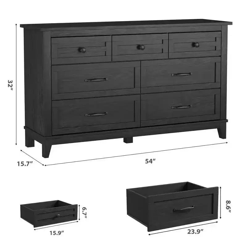 Comò a 7 cassetti, cassettiera da 137 cm con contenitore, organizer in legno per camera da letto, soggiorno, ingresso