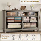 Comò a 7 cassetti, cassettiera da 137 cm con contenitore, organizer in legno per camera da letto, soggiorno, ingresso