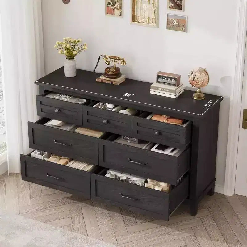 Comò a 7 cassetti, cassettiera da 137 cm con contenitore, organizer in legno per camera da letto, soggiorno, ingresso