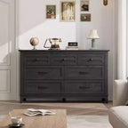 Comò a 7 cassetti, cassettiera da 137 cm con contenitore, organizer in legno per camera da letto, soggiorno, ingresso