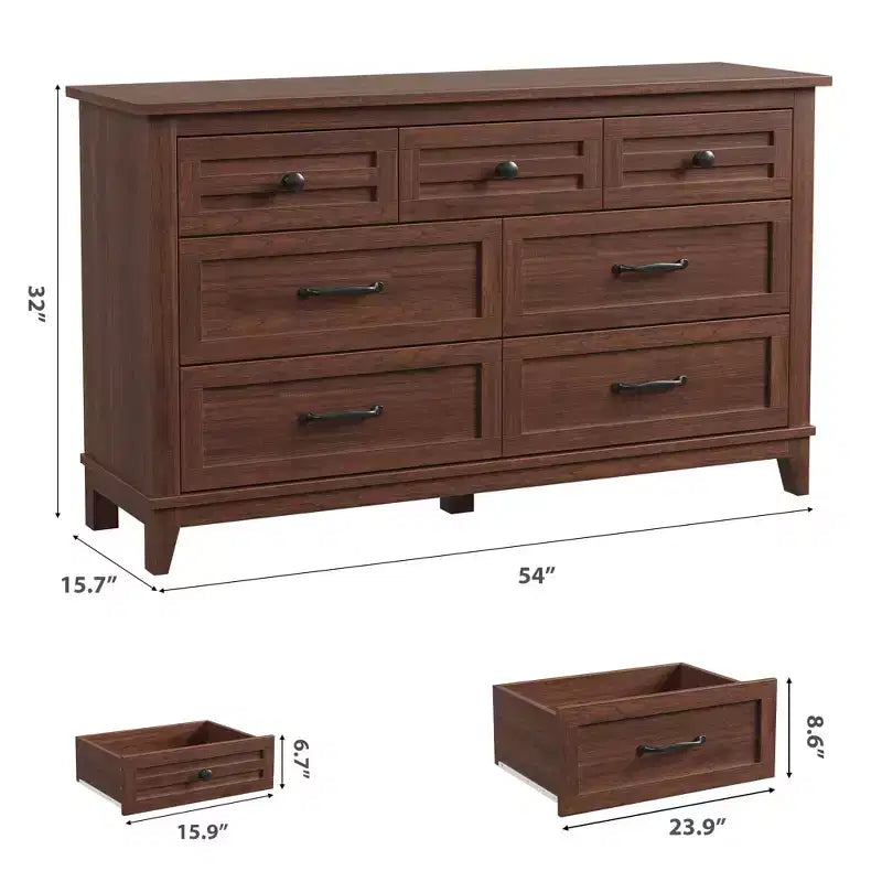 Comò a 7 cassetti, cassettiera da 137 cm con contenitore, organizer in legno per camera da letto, soggiorno, ingresso