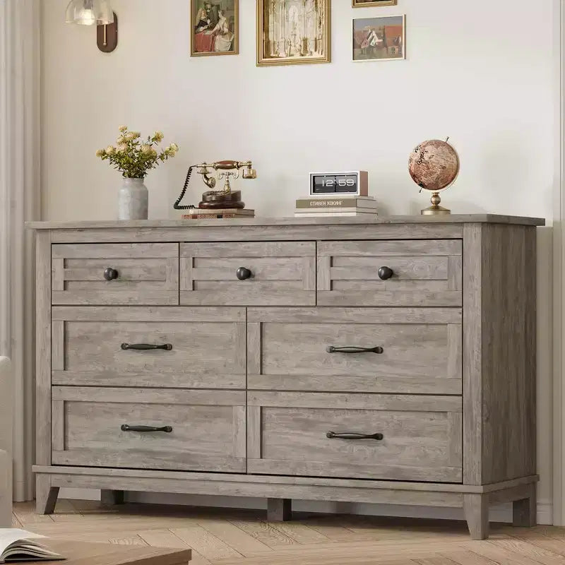 Comò a 7 cassetti, cassettiera da 137 cm con contenitore, organizer in legno per camera da letto, soggiorno, ingresso