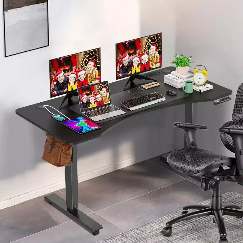 Scrivania elettrica regolabile in altezza 160 x 60 cm con stazione di ricarica e rotelle bloccabili