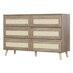 Cassettiera in legno a 6 cassetti con frontali in rattan intrecciato
