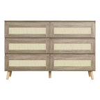 Cassettiera in legno a 6 cassetti con frontali in rattan intrecciato