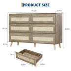 Cassettiera in legno a 6 cassetti con frontali in rattan intrecciato