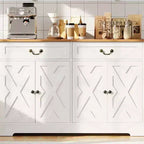 57 Inch Farmhouse Buffet Cabinet with Storage, with 4 Doors & 2 Drawers, Adjustable Shelves Coffee Cabinet, Multi-Functional Storage for Dining Room