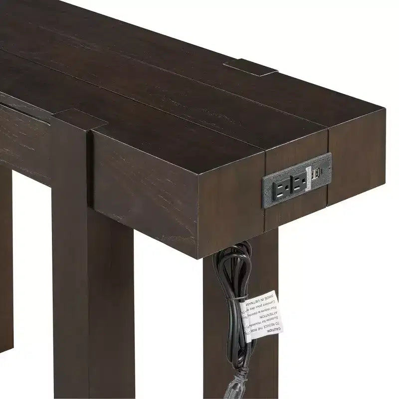 Consolle in legno massello con contenitore nascosto e hub di ricarica integrato
