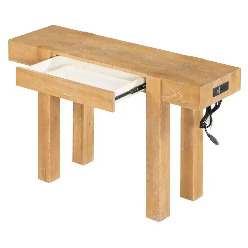Consolle in legno massello con contenitore nascosto e hub di ricarica integrato