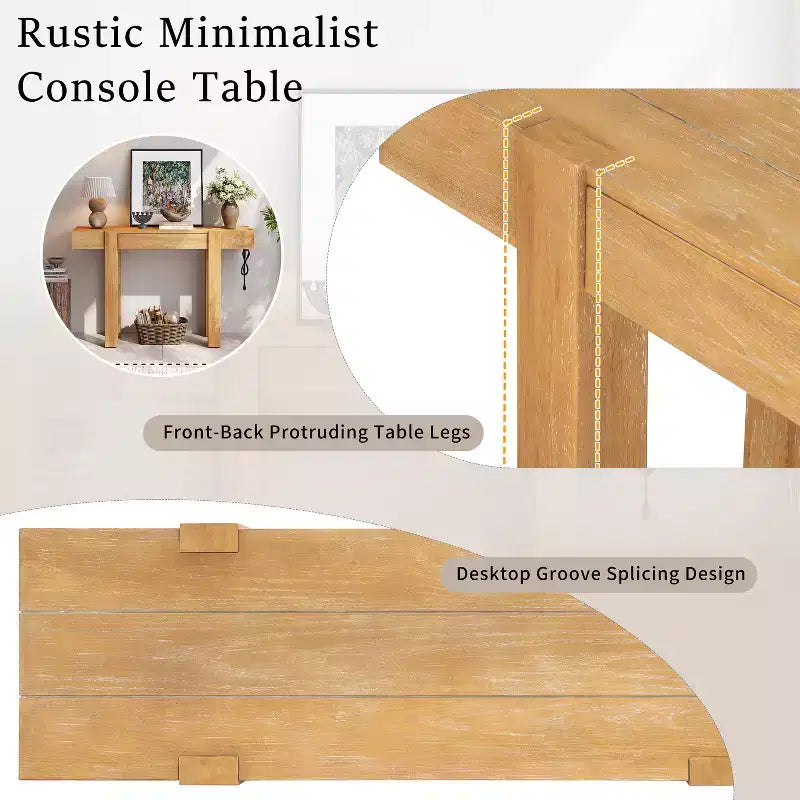 Consolle in legno massello con contenitore nascosto e hub di ricarica integrato
