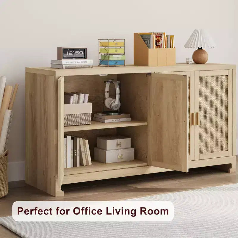Credenza in rattan da 60 pollici con ripiani regolabili
