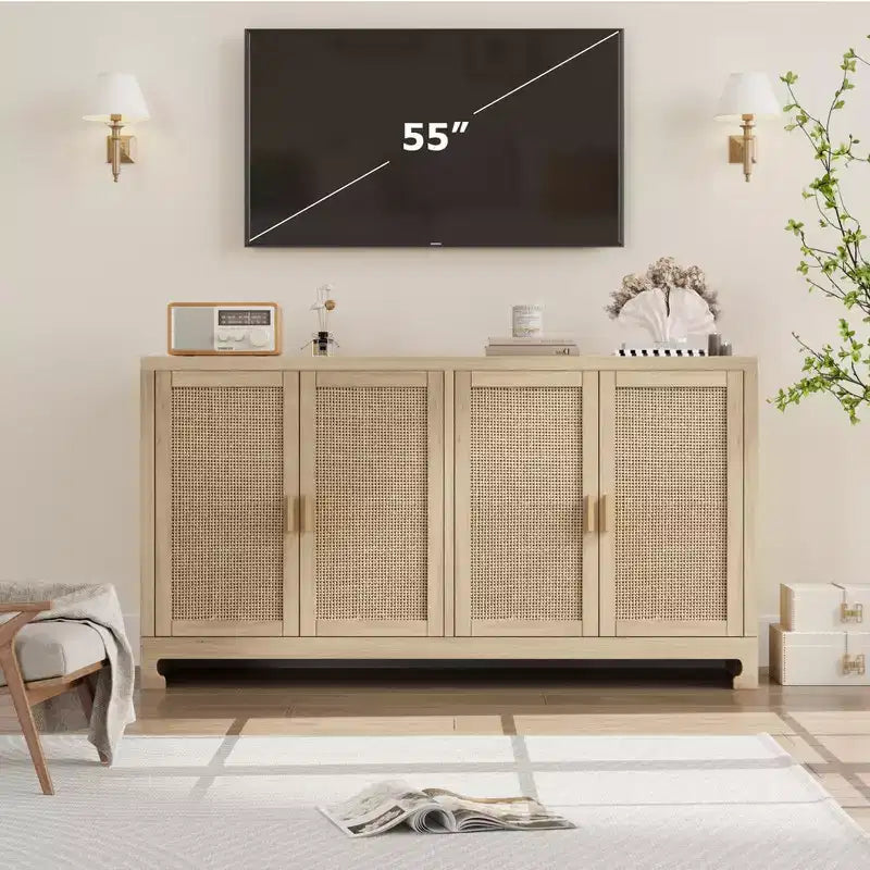 Credenza in rattan da 60 pollici con ripiani regolabili