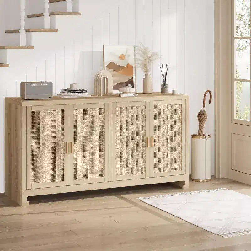Credenza in rattan da 60 pollici con ripiani regolabili