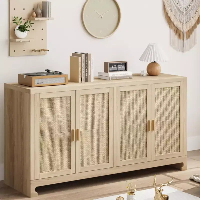 Credenza in rattan da 60 pollici con ripiani regolabili