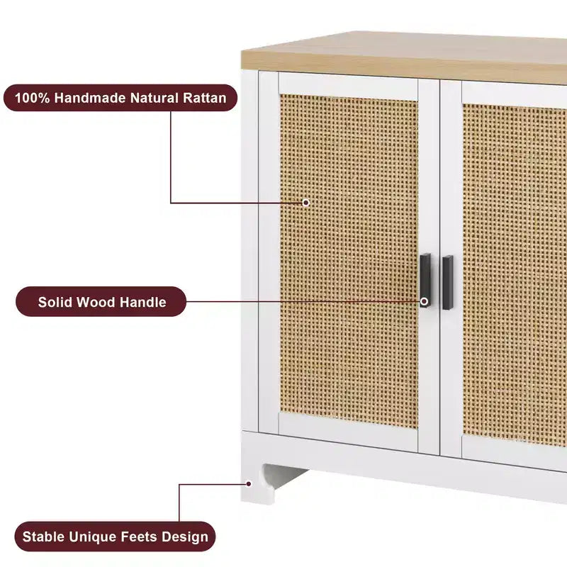 Credenza in rattan da 60 pollici con ripiani regolabili