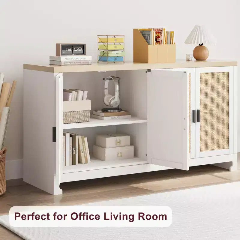 Credenza in rattan da 60 pollici con ripiani regolabili