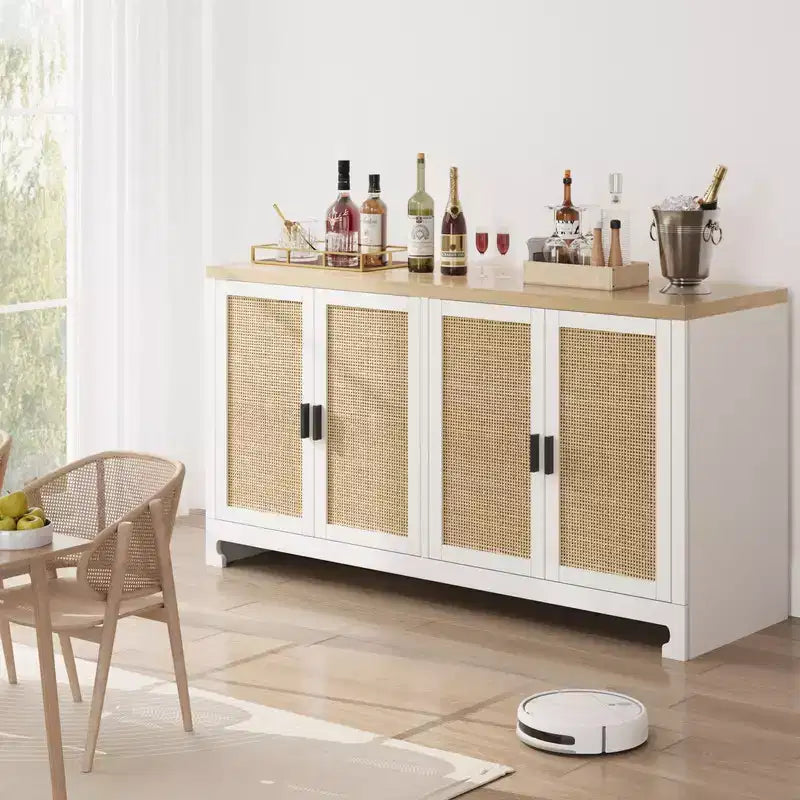 Credenza in rattan da 60 pollici con ripiani regolabili