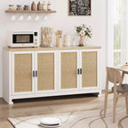 Rattan Sideboard Buffet Cabinet, Farmhouse Storage Console with Adjustable Shelves for Dining Room and Living Room