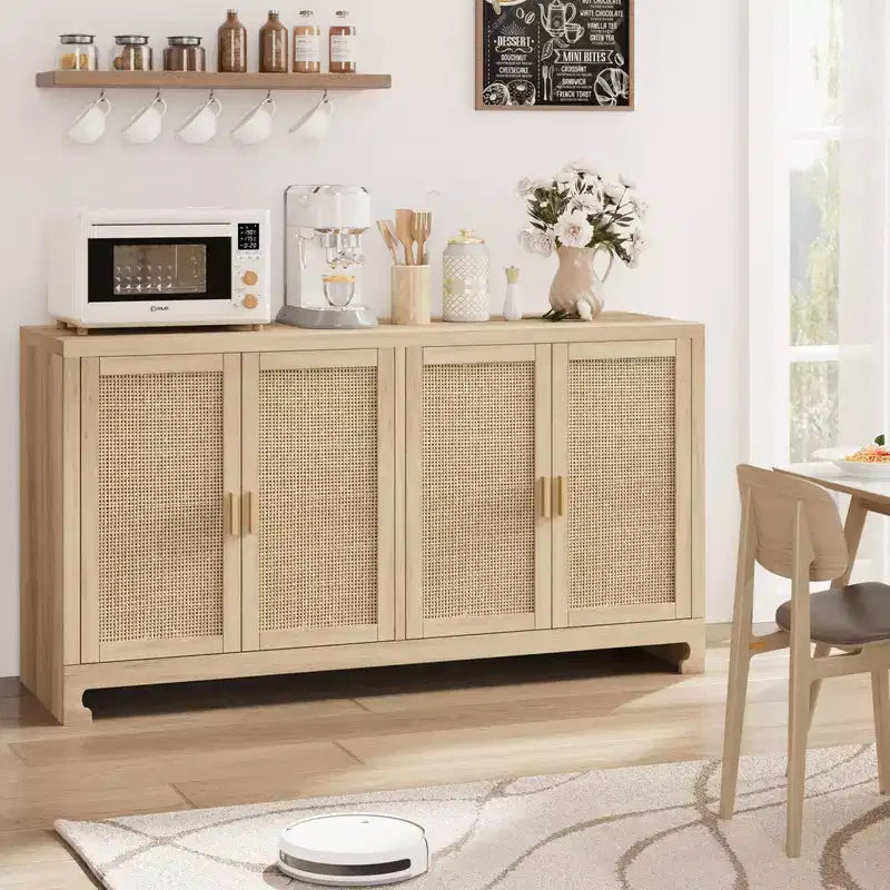 Credenza in rattan da 60 pollici con ripiani regolabili