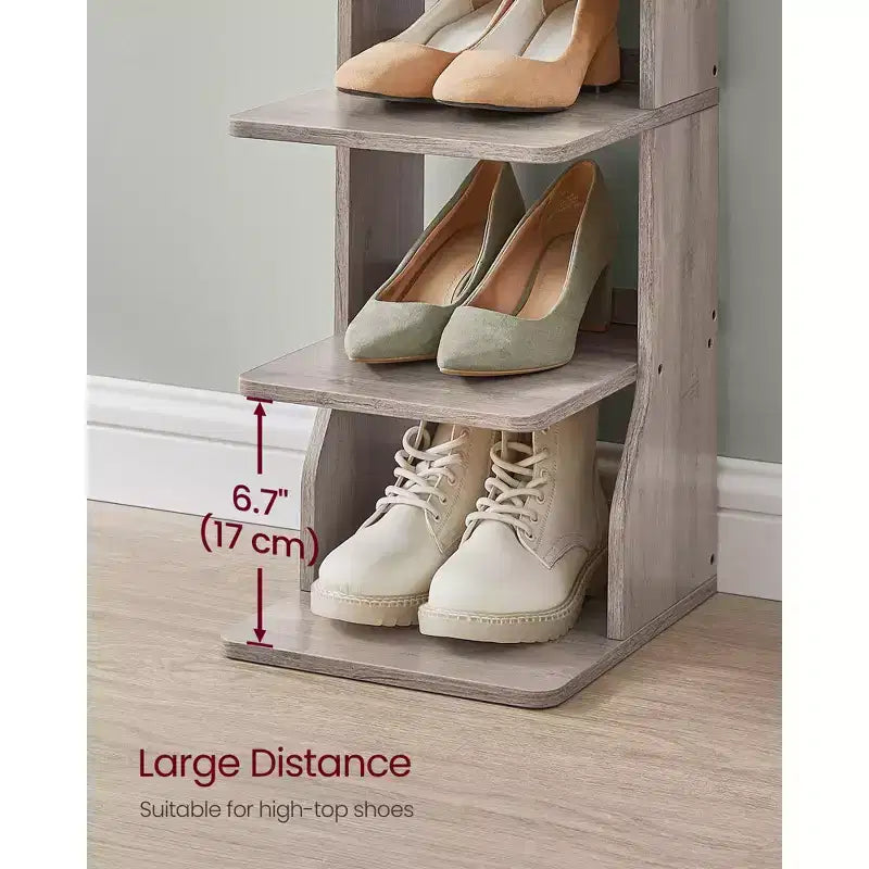 Scarpiera verticale a 7 ripiani, organizer per scarpe stretto alto 43,5" con 2 ganci e kit antiribaltamento, scaffale ad angolo salvaspazio per ingresso e camera da letto