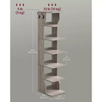 Scarpiera verticale a 7 ripiani, organizer per scarpe stretto alto 43,5" con 2 ganci e kit antiribaltamento, scaffale ad angolo salvaspazio per ingresso e camera da letto