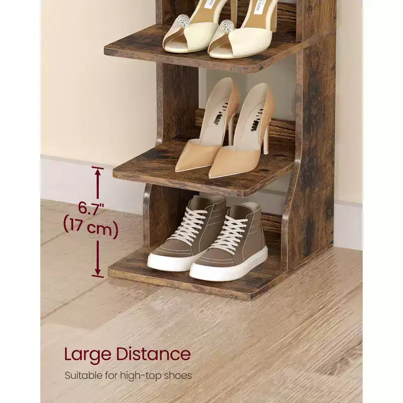 Scarpiera verticale a 7 ripiani, organizer per scarpe stretto alto 43,5" con 2 ganci e kit antiribaltamento, scaffale ad angolo salvaspazio per ingresso e camera da letto