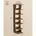 Scarpiera verticale a 7 ripiani, organizer per scarpe stretto alto 43,5" con 2 ganci e kit antiribaltamento, scaffale ad angolo salvaspazio per ingresso e camera da letto