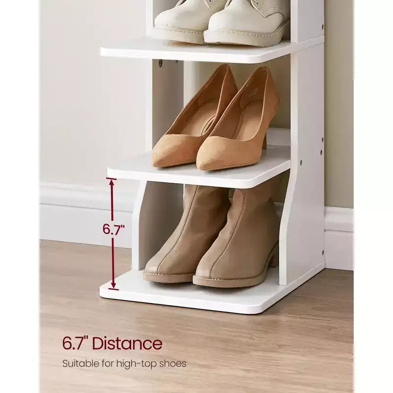 Scarpiera verticale a 7 ripiani, organizer per scarpe stretto alto 43,5" con 2 ganci e kit antiribaltamento, scaffale ad angolo salvaspazio per ingresso e camera da letto