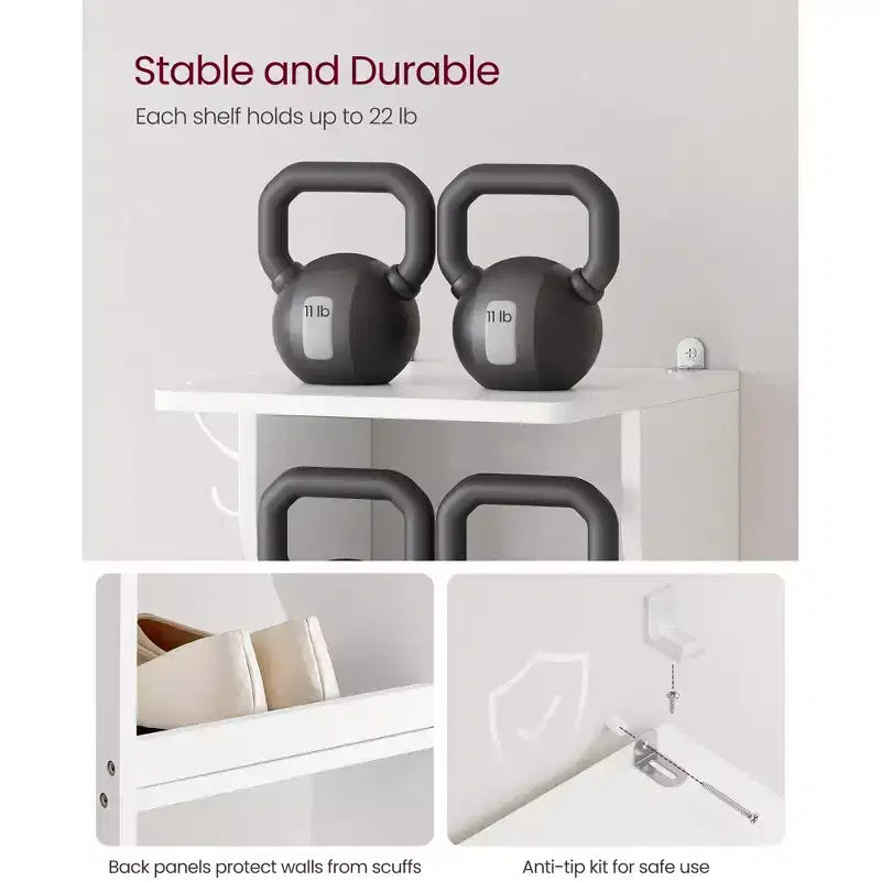 Scarpiera verticale a 7 ripiani, organizer per scarpe stretto alto 43,5" con 2 ganci e kit antiribaltamento, scaffale ad angolo salvaspazio per ingresso e camera da letto