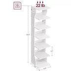 Scarpiera verticale a 7 ripiani, organizer per scarpe stretto alto 43,5" con 2 ganci e kit antiribaltamento, scaffale ad angolo salvaspazio per ingresso e camera da letto