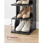 Scarpiera verticale a 7 ripiani, organizer per scarpe stretto alto 43,5" con 2 ganci e kit antiribaltamento, scaffale ad angolo salvaspazio per ingresso e camera da letto