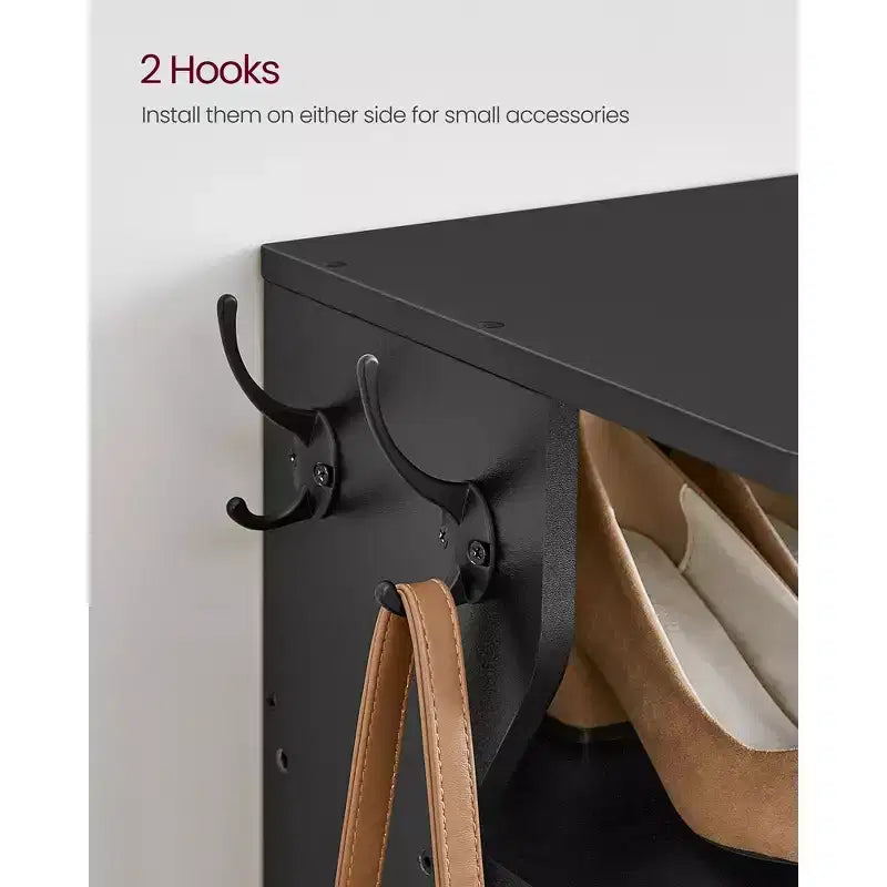 Scarpiera verticale a 7 ripiani, organizer per scarpe stretto alto 43,5" con 2 ganci e kit antiribaltamento, scaffale ad angolo salvaspazio per ingresso e camera da letto