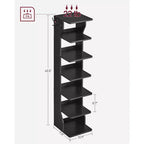 Scarpiera verticale a 7 ripiani, organizer per scarpe stretto alto 43,5" con 2 ganci e kit antiribaltamento, scaffale ad angolo salvaspazio per ingresso e camera da letto