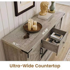 Cassettiera a 4 cassetti in stile rustico con ante scorrevoli a fienile, ripiani regolabili e supporto TV, 114 cm
