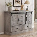 Acekool Farmhouse 4-Drawer Dresser, 45 Wood Storage Dresser with Sliding Barn Doors & Adjustable Shelves, TV Stand, Whtie