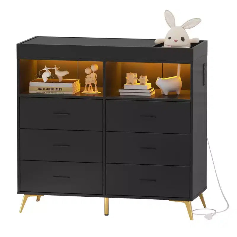 6-Drawer Baby Changing Table Dresser - 41.5 Height, Multi-Functional Nursery Furniture