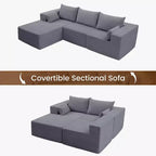Divano componibile a L in velluto a coste con pouf