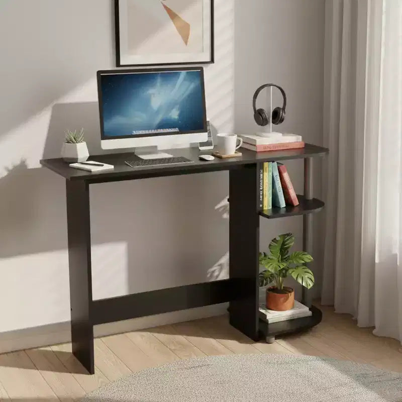 Scrivania per Computer con Scaffali, Nera