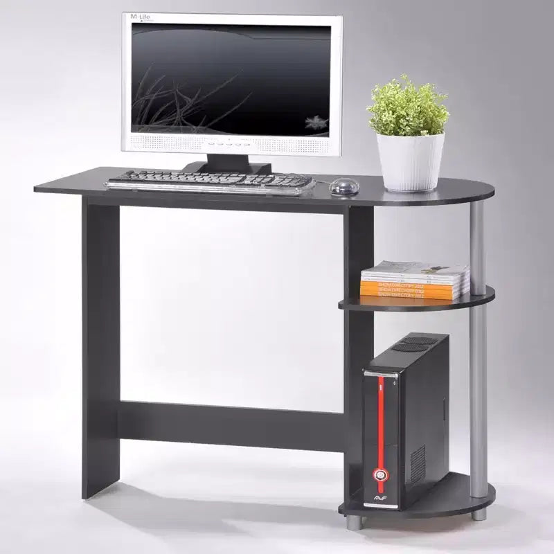 Scrivania per Computer con Scaffali, Nera