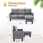 Divano sezionale a L in velluto a coste largo 174 cm con pouf contenitore, 3 posti