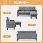 Divano sezionale a L in velluto a coste largo 174 cm con pouf contenitore, 3 posti
