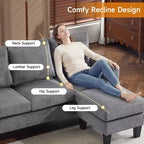 Divano sezionale a L in velluto a coste largo 174 cm con pouf contenitore, 3 posti