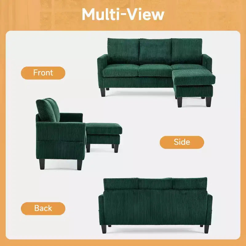 Divano sezionale a L in velluto a coste largo 174 cm con pouf contenitore, 3 posti