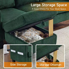 Divano sezionale a L in velluto a coste largo 174 cm con pouf contenitore, 3 posti