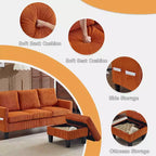 Divano sezionale a L in velluto a coste largo 174 cm con pouf contenitore, 3 posti