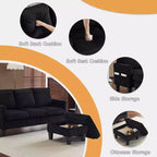 Divano sezionale a L in velluto a coste largo 174 cm con pouf contenitore, 3 posti