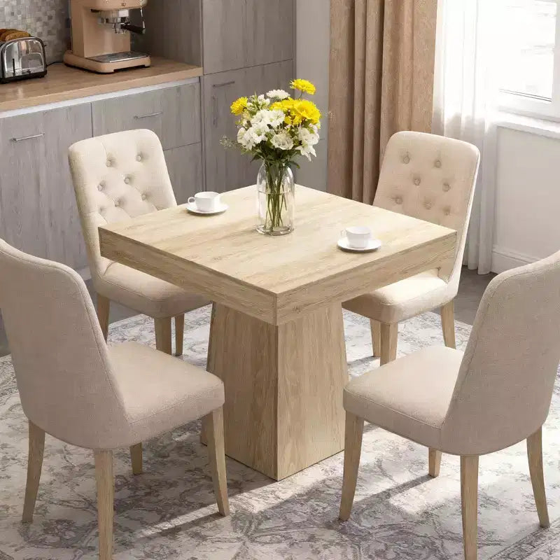 Tavolo da Pranzo Quadrato da 80 cm con Base a Piedistallo, 4 Posti a Sedere